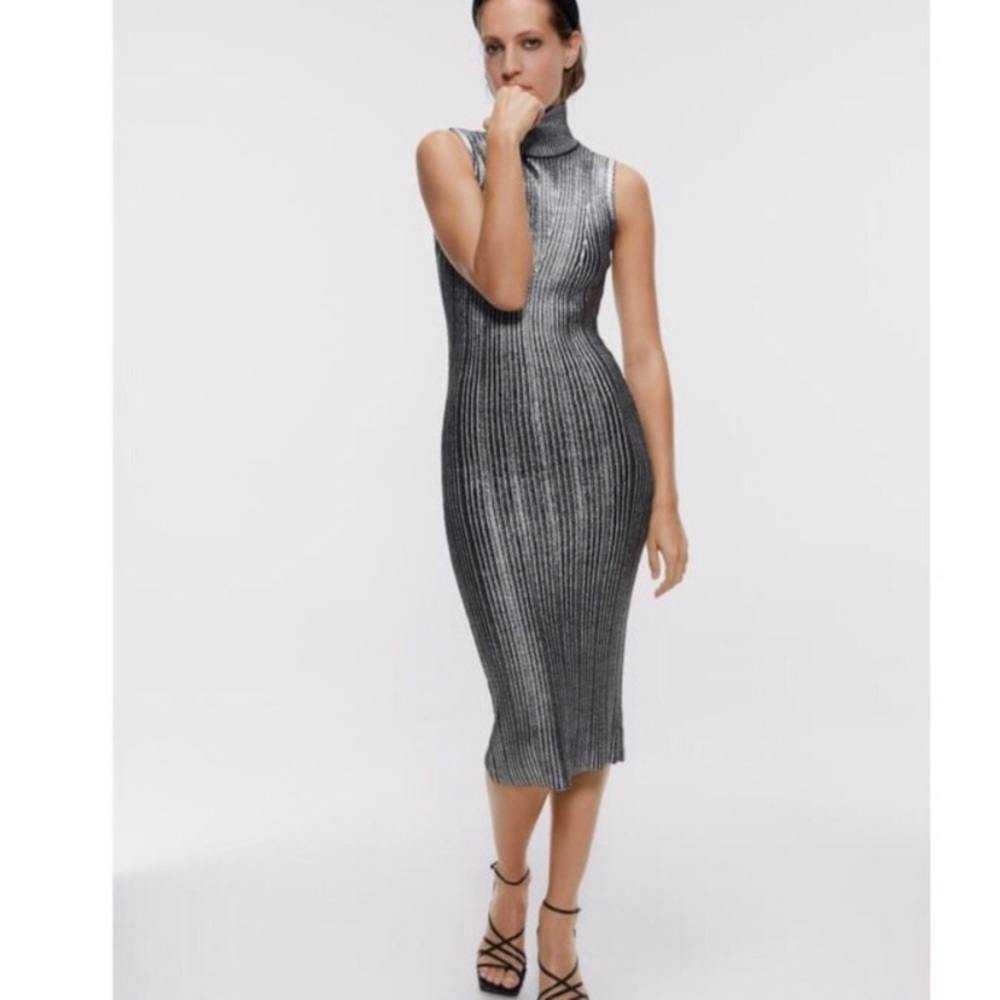 Zara metallic knit dress
